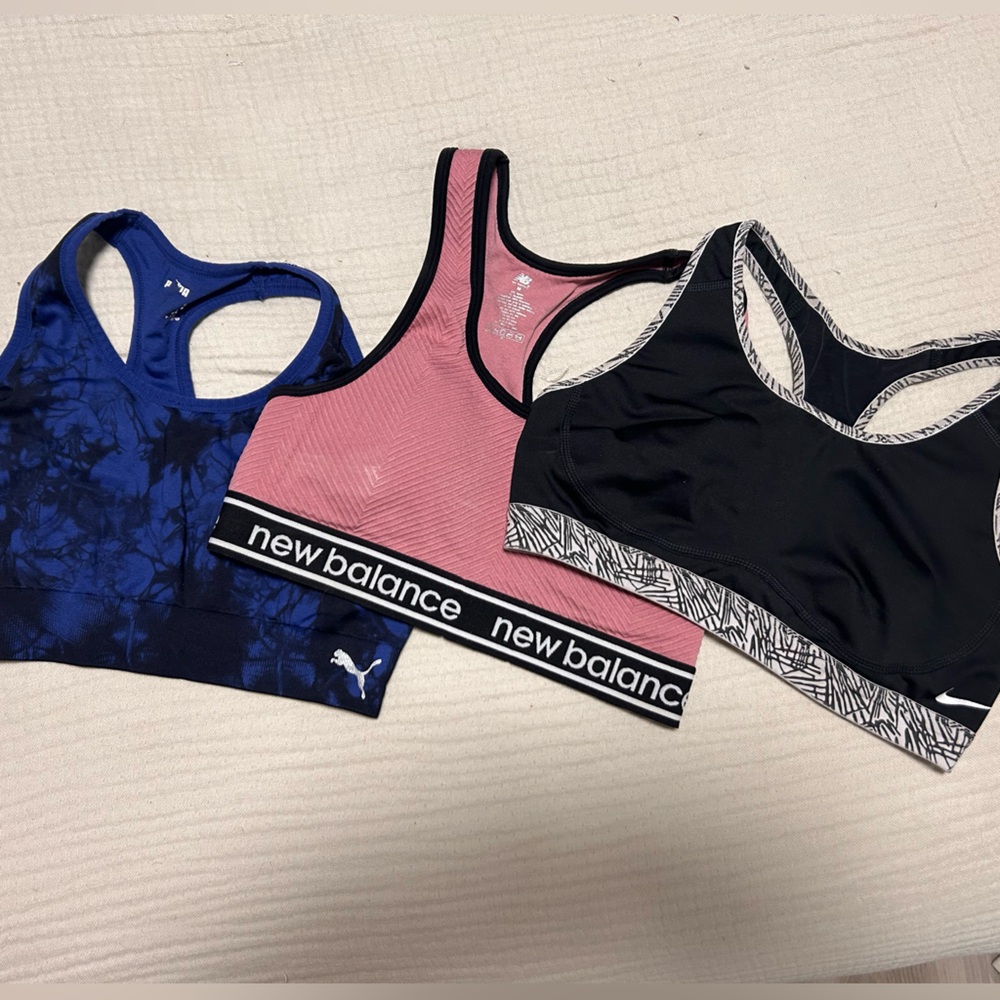 New Balance, Puma, Nike Trio Sports Bras - Navy, Pink, Black